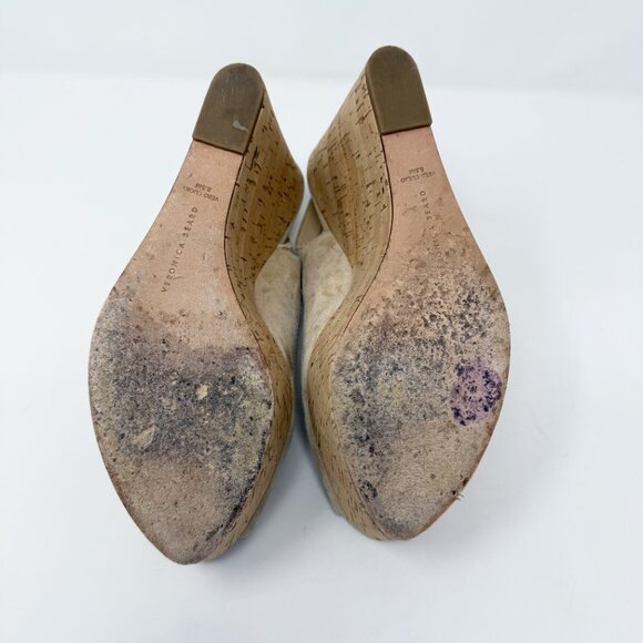 Veronica Beard Tan Suede Peep Toe Slingback Cork Wedges Women's Sz 8.5 High Heel - Picture 6 of 8